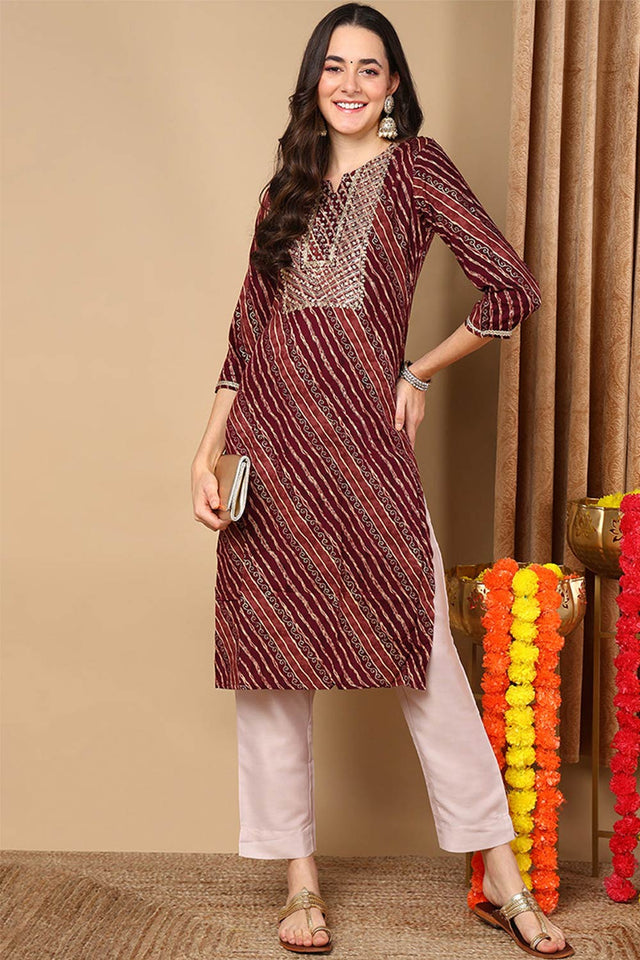 Purple Rayon Leheriya Straight Kurti