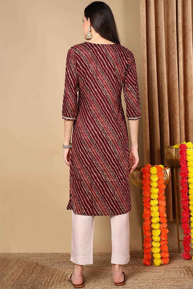 Purple Rayon Leheriya Straight Kurti