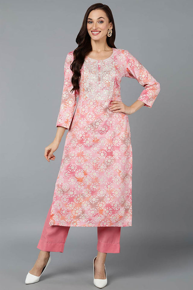 Green Cotton Printed Straight Kurti
