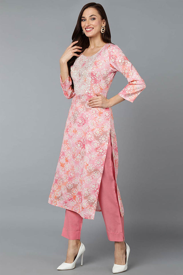 Green Cotton Printed Straight Kurti