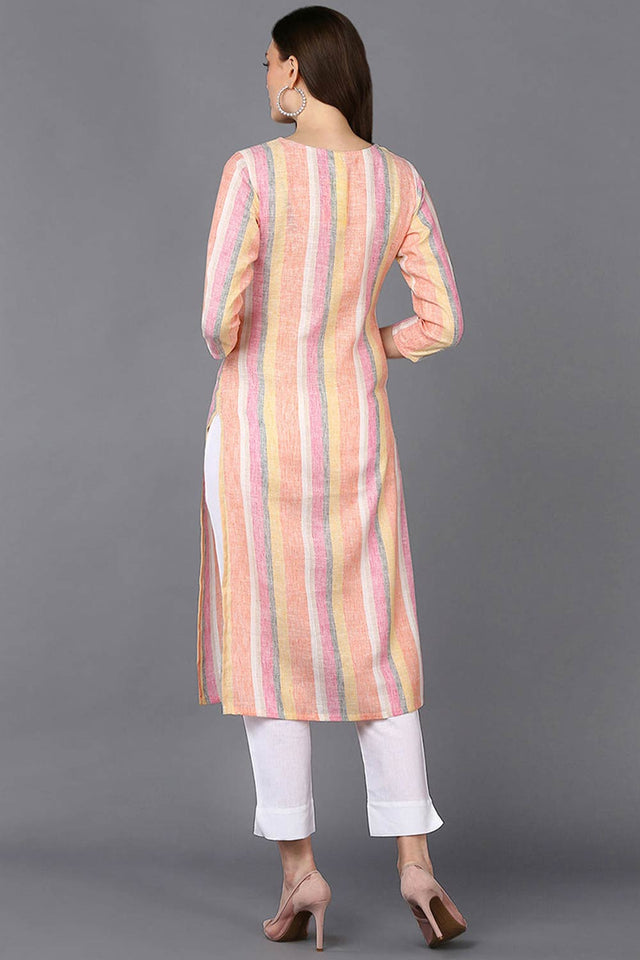 Multi-Color Cotton Stripe Straight Kurti