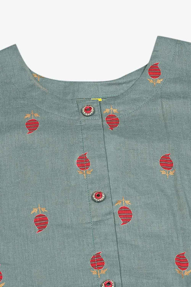 Green Cotton Bandhani Round Neck Kurti