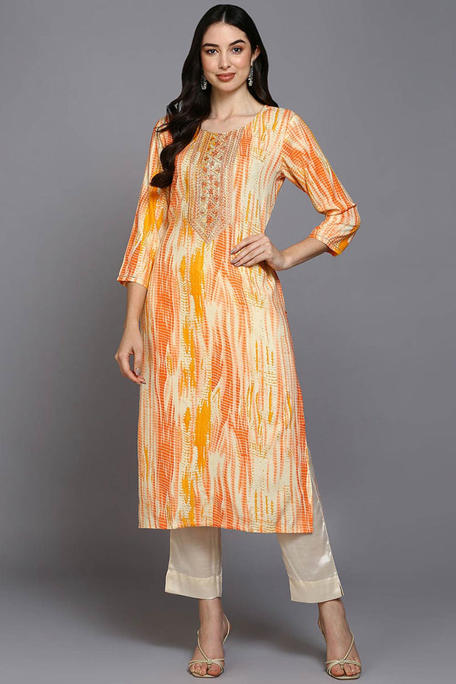 White Rayon Abstract Print Straight Kurti
