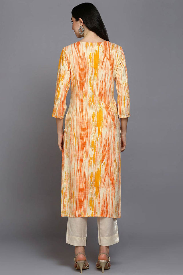 White Rayon Abstract Print Straight Kurti