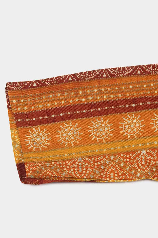 Yellow Rayon Bandhani Round Neck Kurti