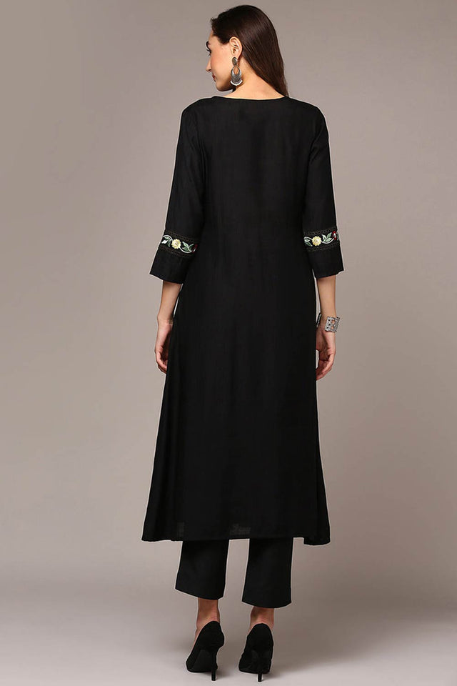 Black Rayon Bandhani Round Neck Kurti