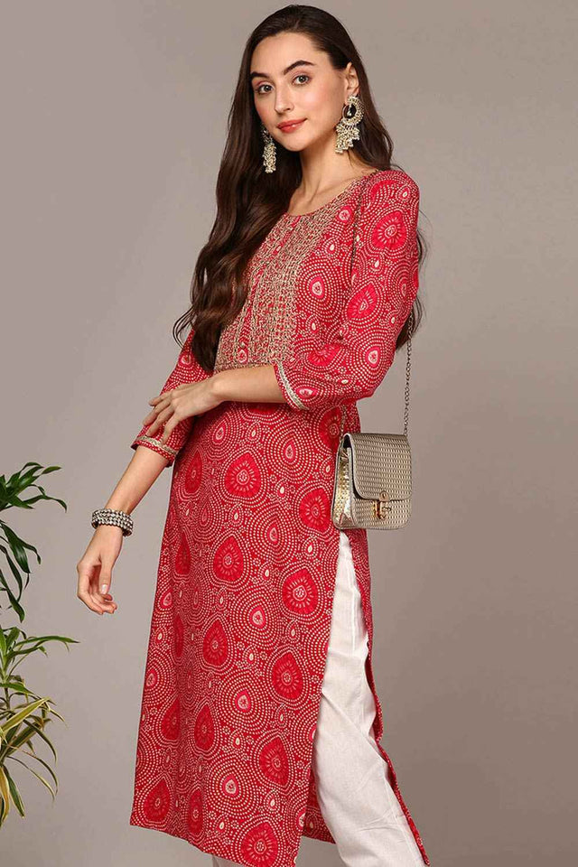 Pink Rayon Keyhole Neck Kurti