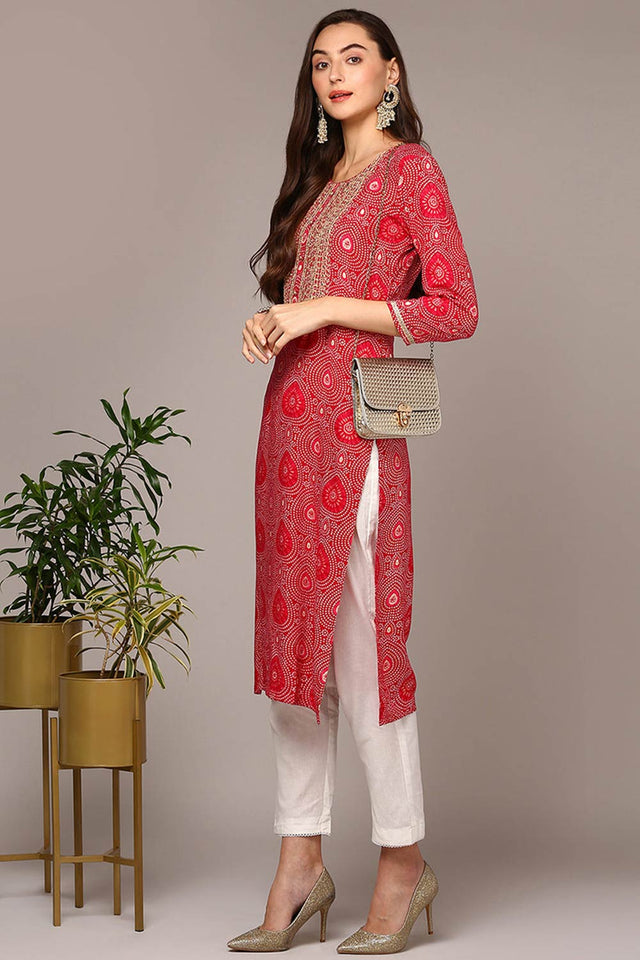 Pink Rayon Keyhole Neck Kurti