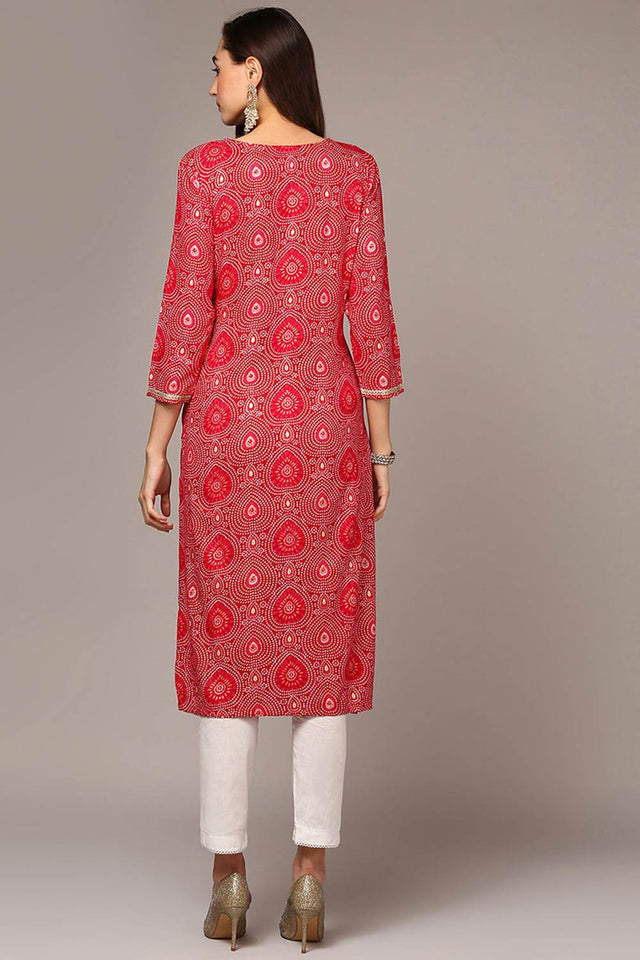 Pink Rayon Keyhole Neck Kurti