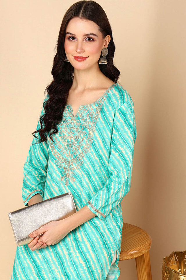 Green Rayon Leheriya Straight Kurti
