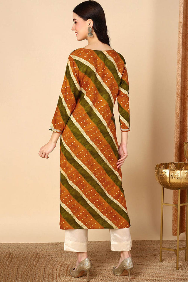 Yellow Rayon Embroidered Round Neck Kurti