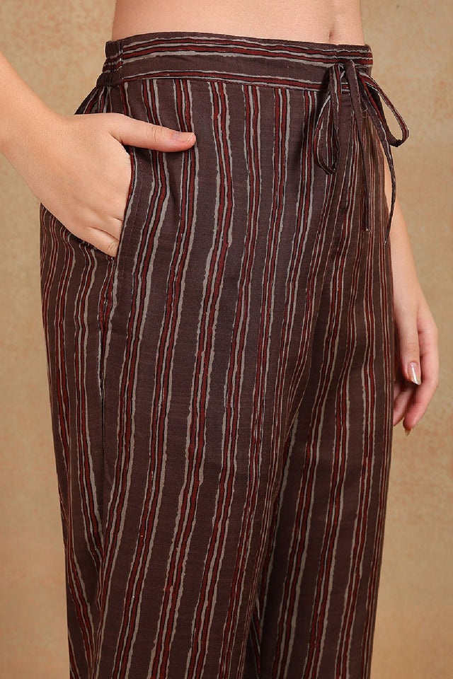 Grey Rayon Blend Ethnic Motifs Printed Straight Cut Pant Suit Set