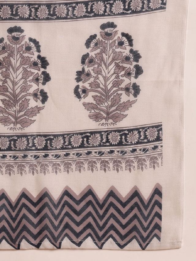 Navy Blue Rayon Blend Paisley Printed Straight Kurti Pants With Dupatta