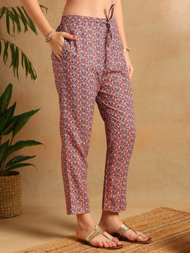 Navy Blue Rayon Blend Floral Printed Straight Kurti Pants With Dupatta