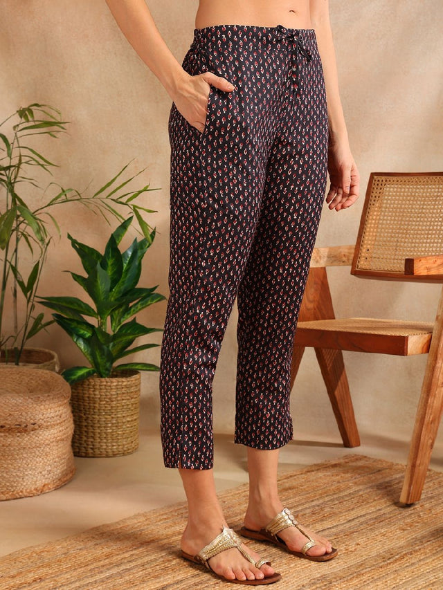 Black Rayon Blend Floral Printed Straight Kurti Pant With Dupatta