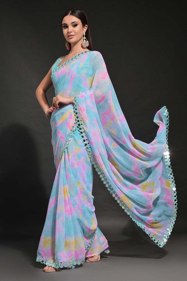 Blue Georgette printed Saree (N2ZWHOLEFABMIRZAFIROZI)