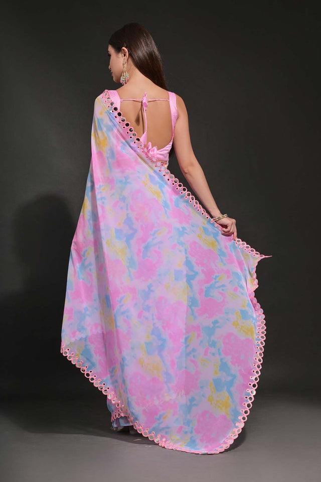 Pink Georgette printed Saree (N2ZWHOLEFABMIRZAPINK)