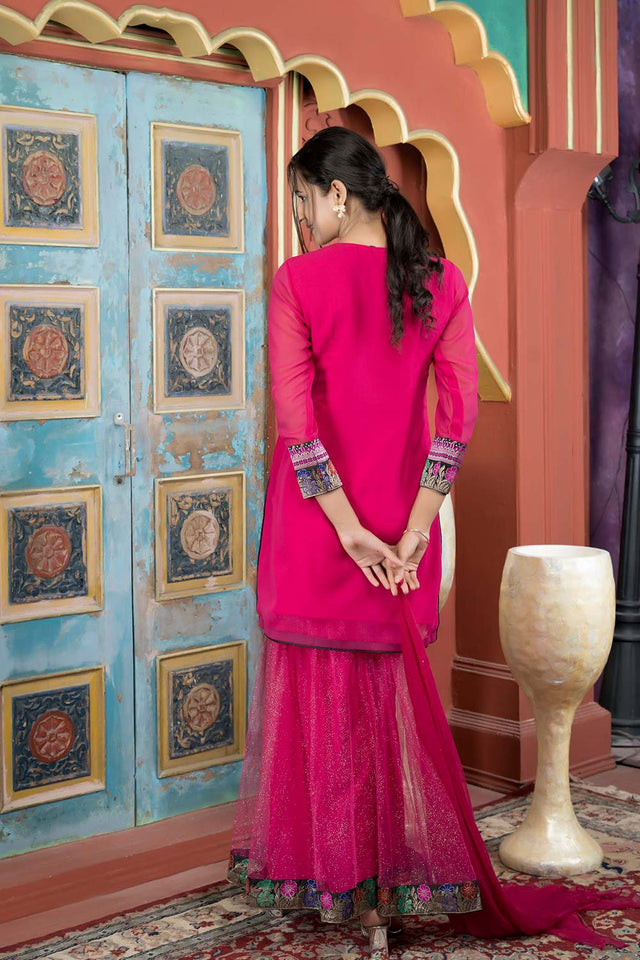 Pink Georgette Stitched Sharara Suit Set