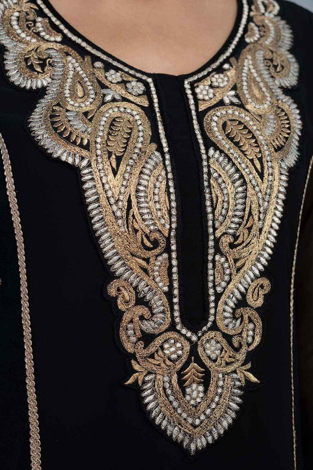 Black Embroidered Georgette Straight Cut Sharara Suit Set