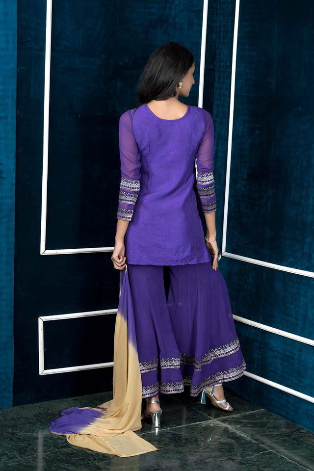 Purple Art Silk Stitched Sharara Suit Set