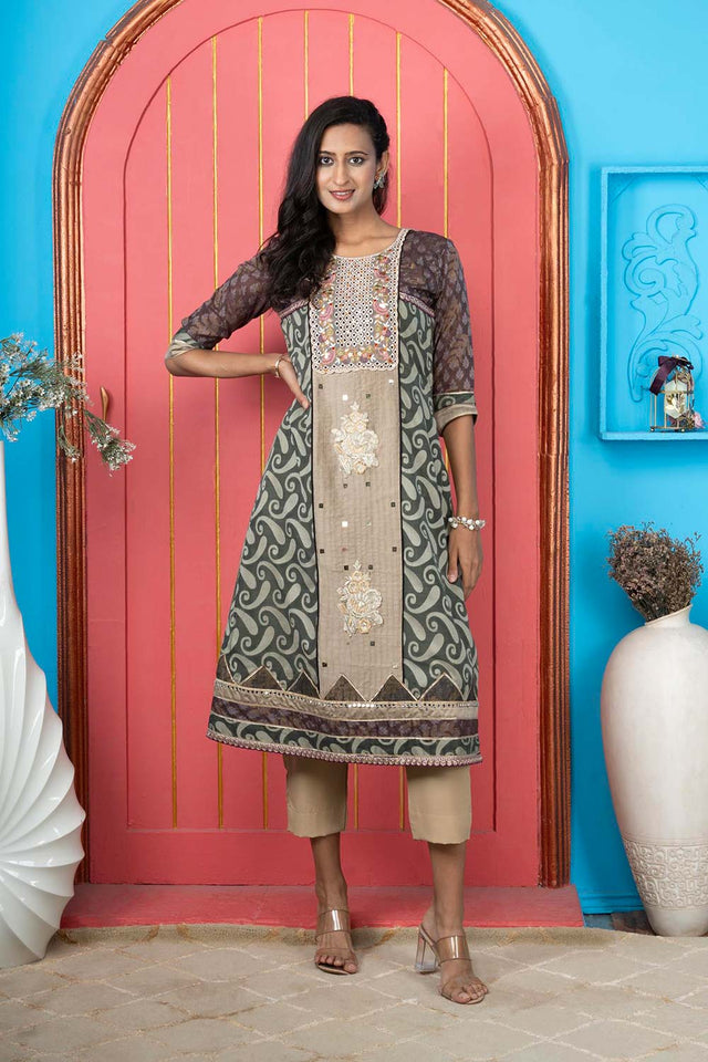 Green Embroidered Silk Anarkali Kurti