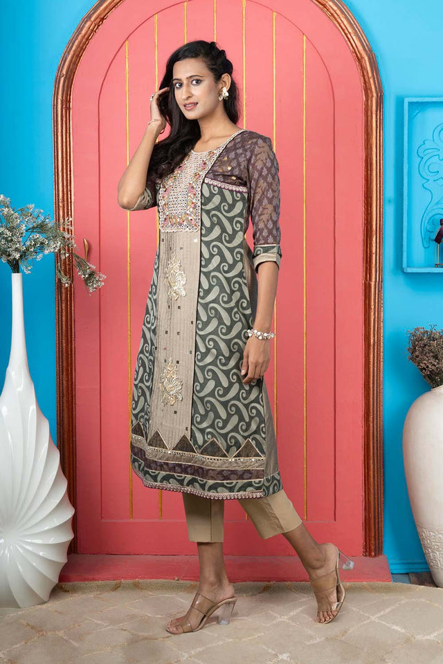 Green Embroidered Silk Anarkali Kurti