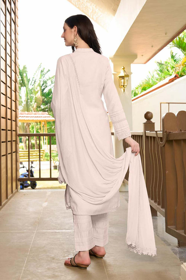 White Art Silk Embroidered Kurti Pant Set