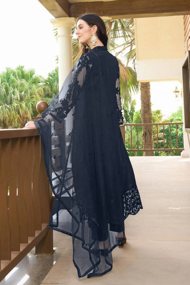 Navy Blue Embroidered Art Silk Kurti Pant Set (NC2222CSKD)