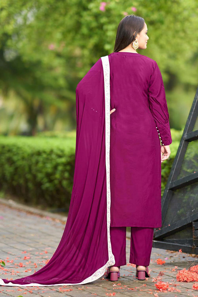 Pink Art Silk Embroidered Kurti Pant Set