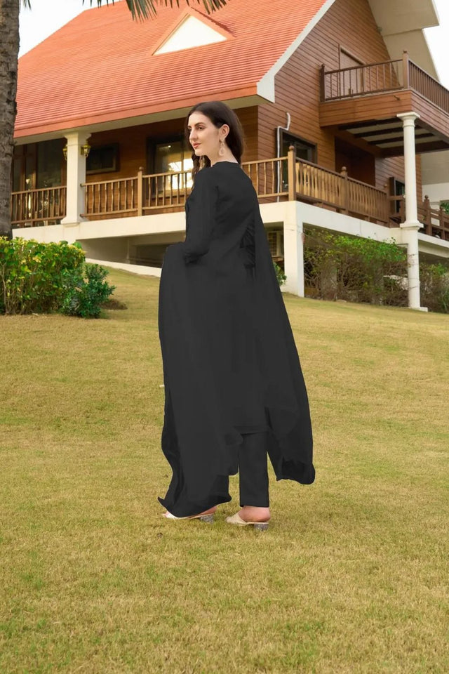 Black Embroidered Art Silk Kurti Pant Set (NC2232BSKD)