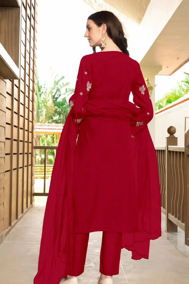 Maroon Embroidered Art Silk Kurti Pant Set (NC2233CSKD)