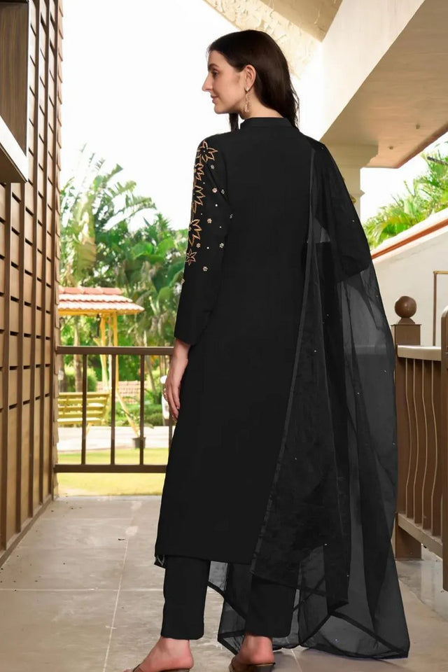 Black Embroidered Georgette Kurti Pant Set (NC2234BSKD)