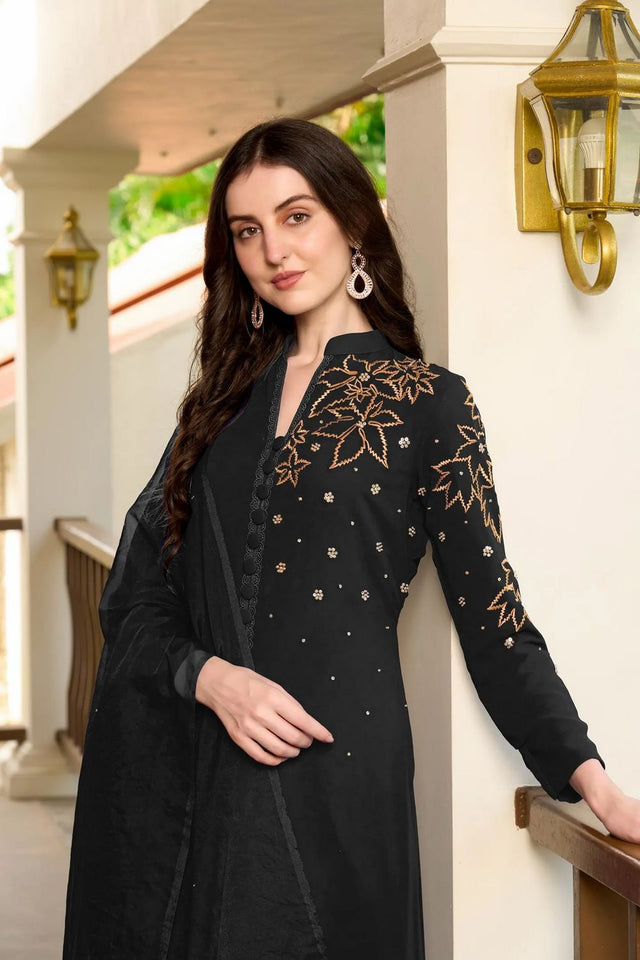 Black Embroidered Georgette Kurti Pant Set (NC2234BSKD)