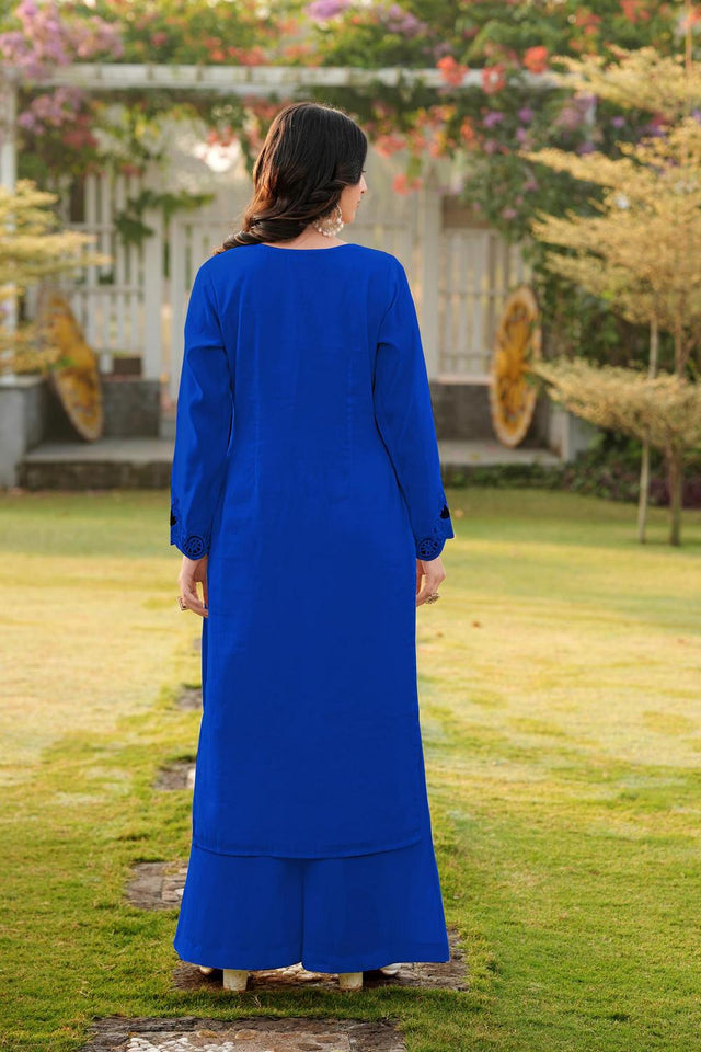Royal Blue Embroidered Art Silk Kurti Pant Set (NC2242CKS)