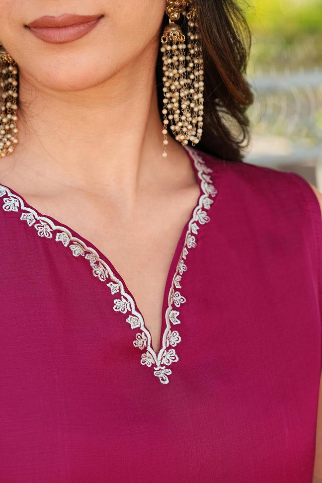 Pink Floral Embroidered Satin Kurti Pant Set (NC2244AKS)