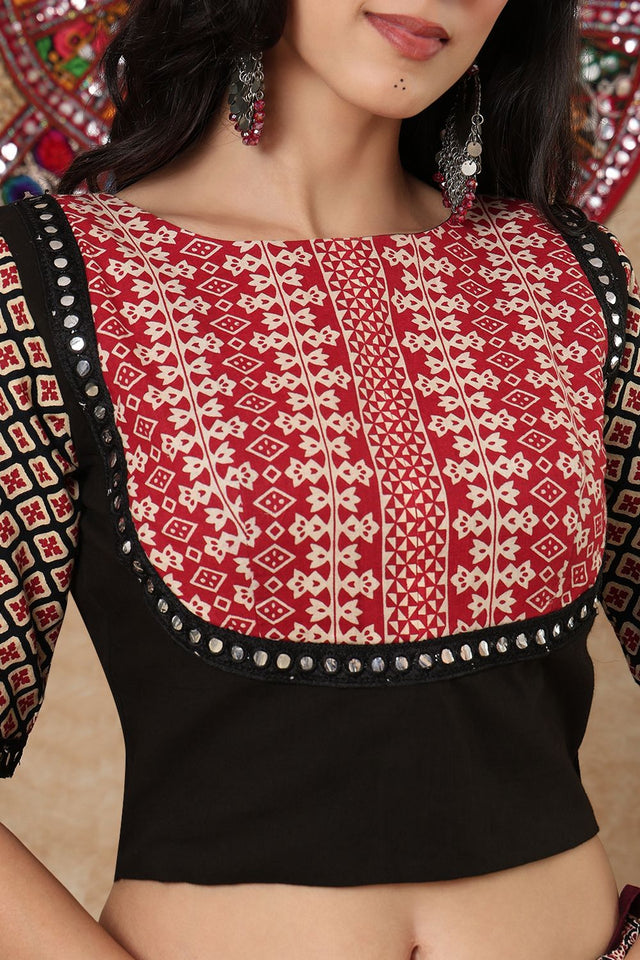 Black Printed Cotton Blouse (NCBL-002-BLCK)