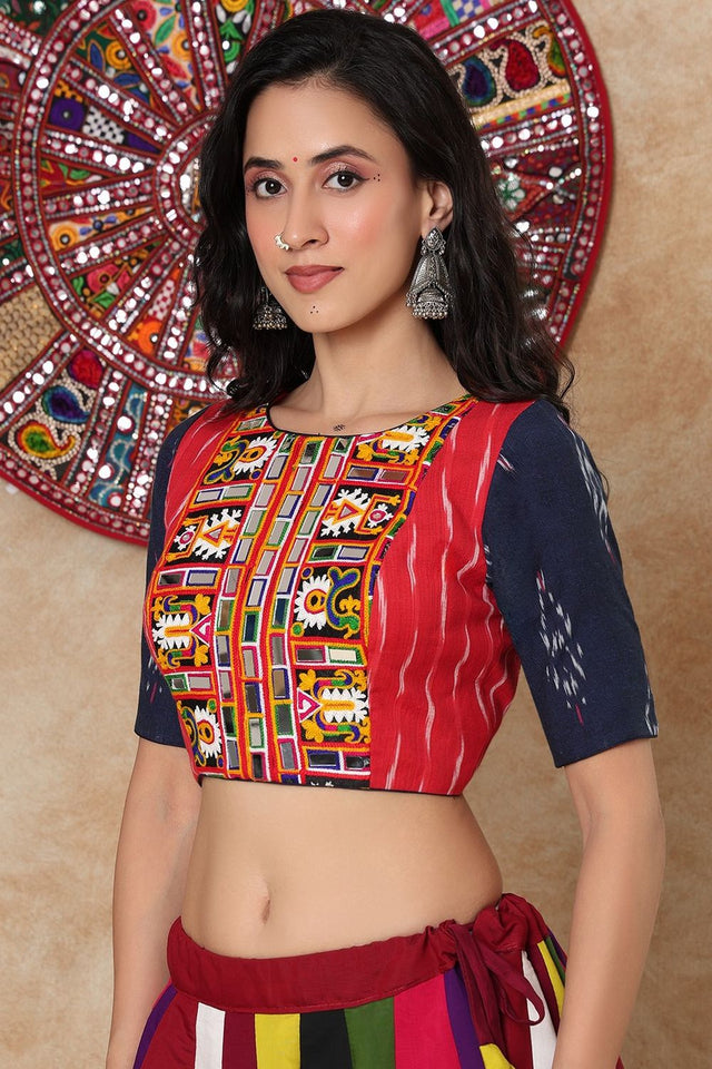 Red Embroidered Cotton Blouse (NCBL-015-RED)