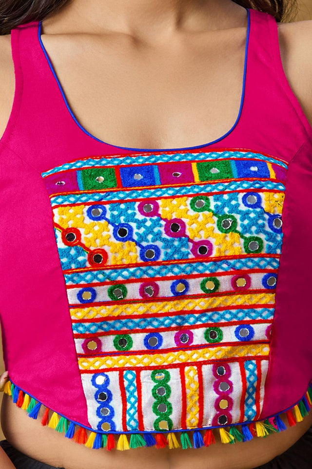 Pink Cotton Embroidered Sleeveless Blouse