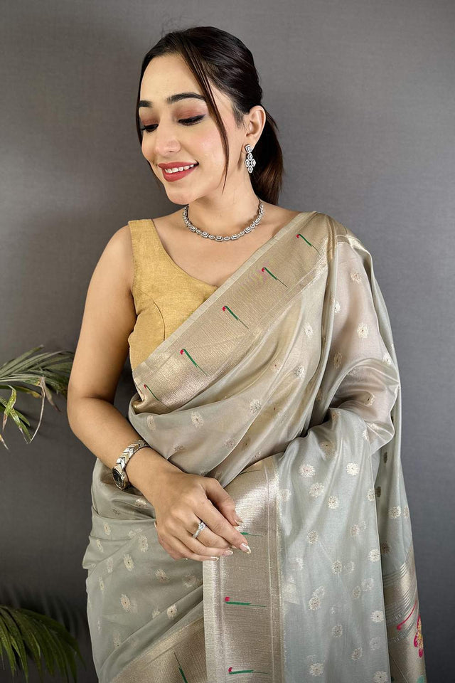 Grey Paithani Woven Tissue Saree (ND1001)