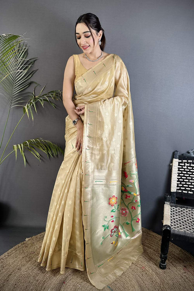 Beige Paithani Woven Tissue Saree (ND1002)
