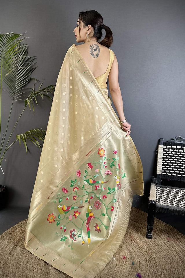 Beige Paithani Woven Tissue Saree (ND1002)