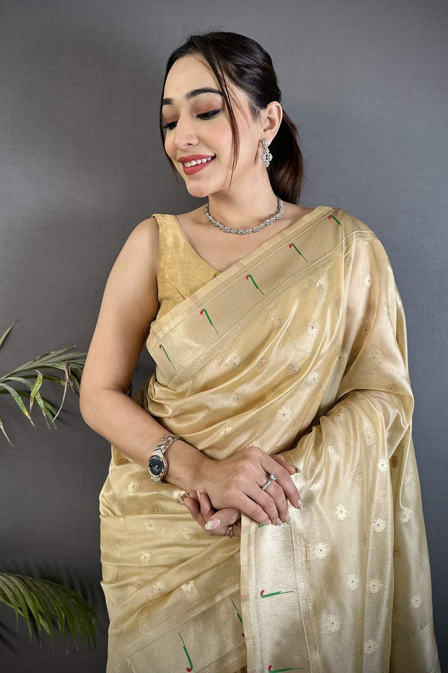 Beige Paithani Woven Tissue Saree (ND1002)