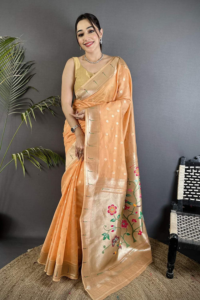 Peach Paithani Woven Tissue Saree (ND1003)