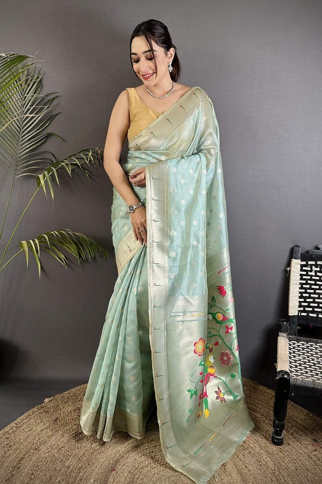 Blue Paithani Woven Tissue Saree (ND1004)