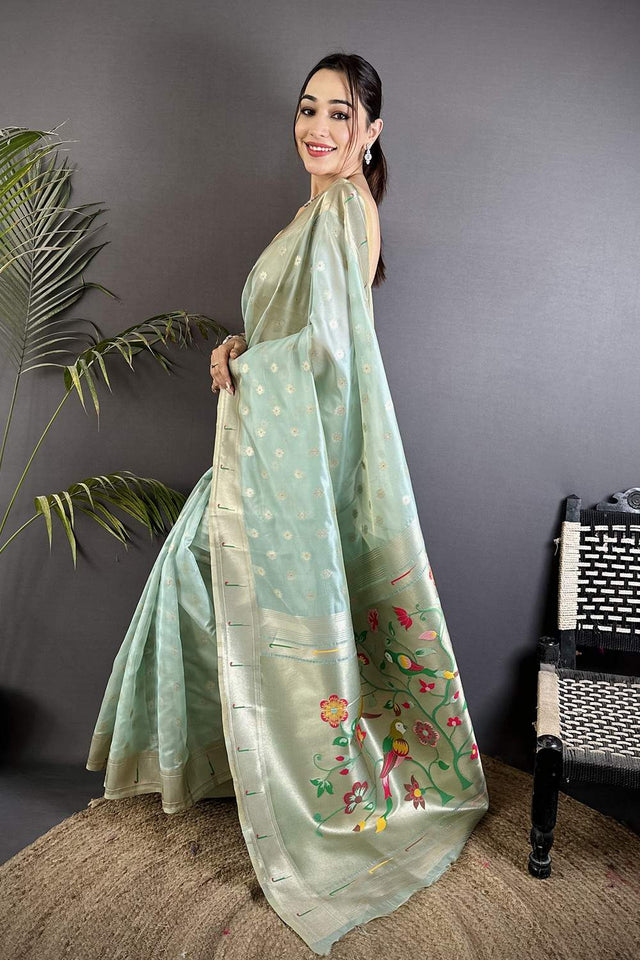 Blue Paithani Woven Tissue Saree (ND1004)