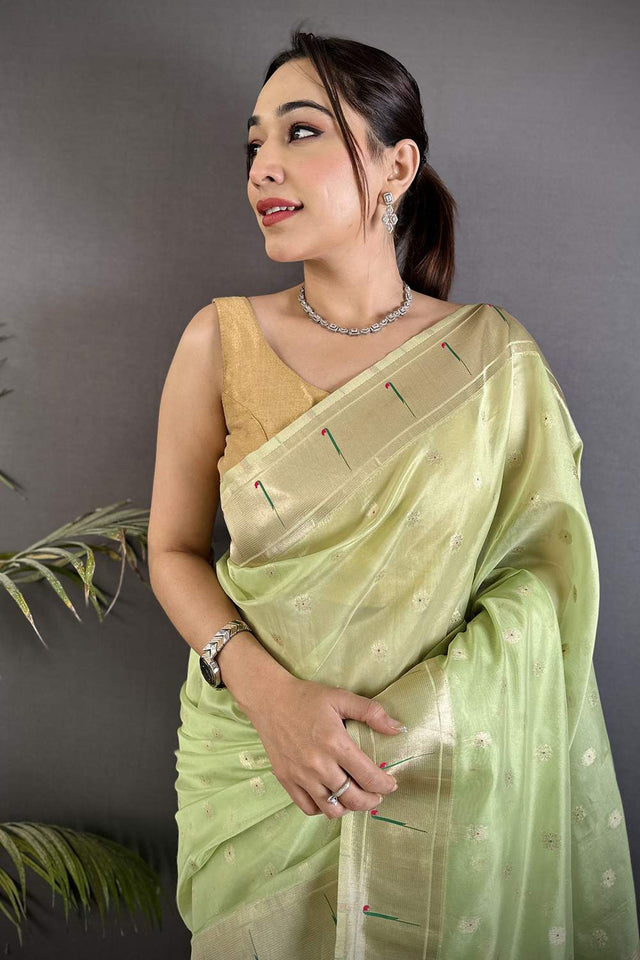 Green Paithani Woven Tissue Saree (ND1005)