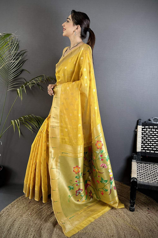 Yellow Paithani Woven Tissue Saree (ND1006)