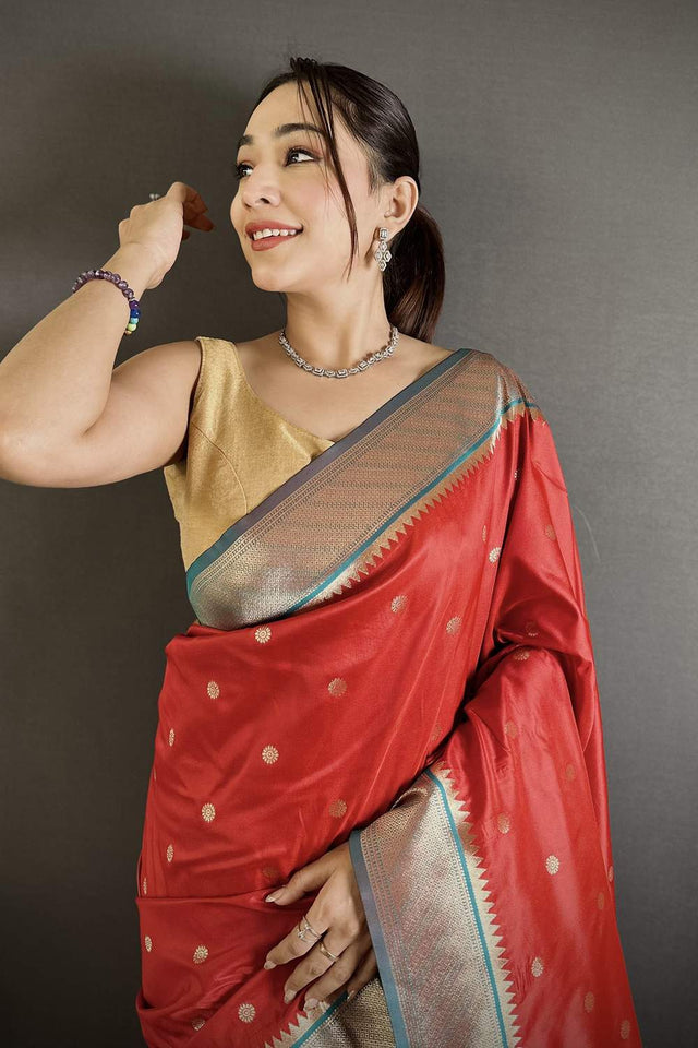 Red Paithani Peacock Woven Silk Saree (ND106)