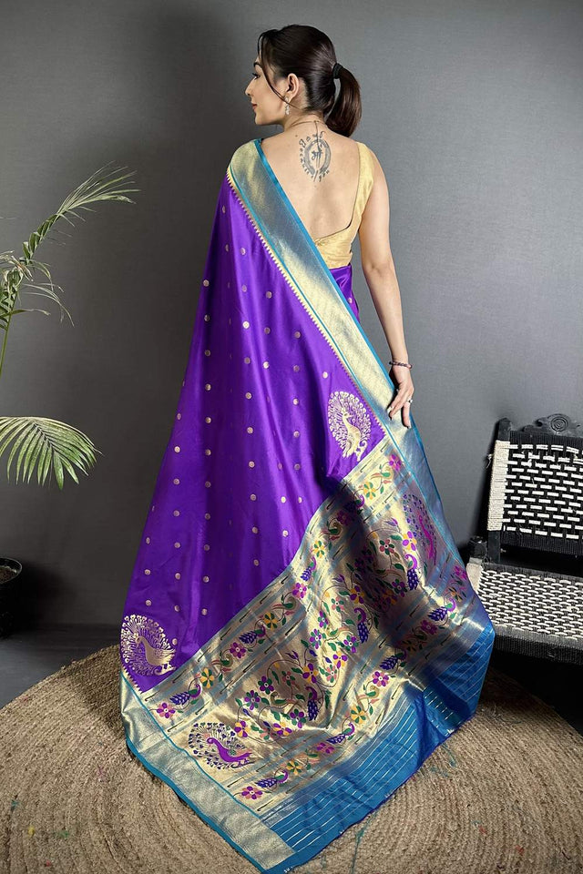 Purple Paithani Peacock Woven Silk Saree (ND108)