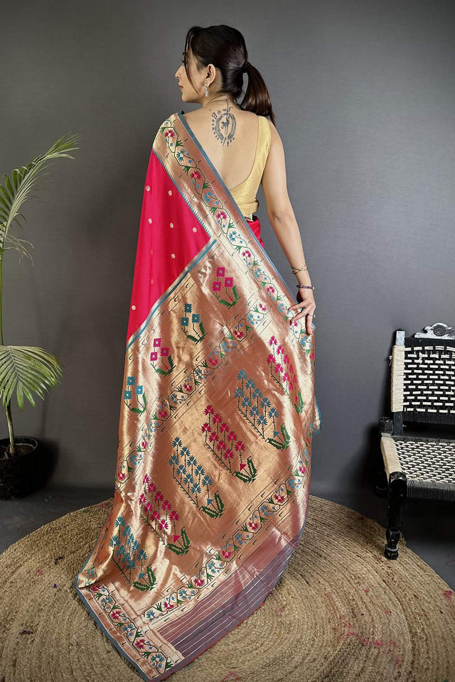 Red Paithani Floral Woven Silk Saree (ND211)